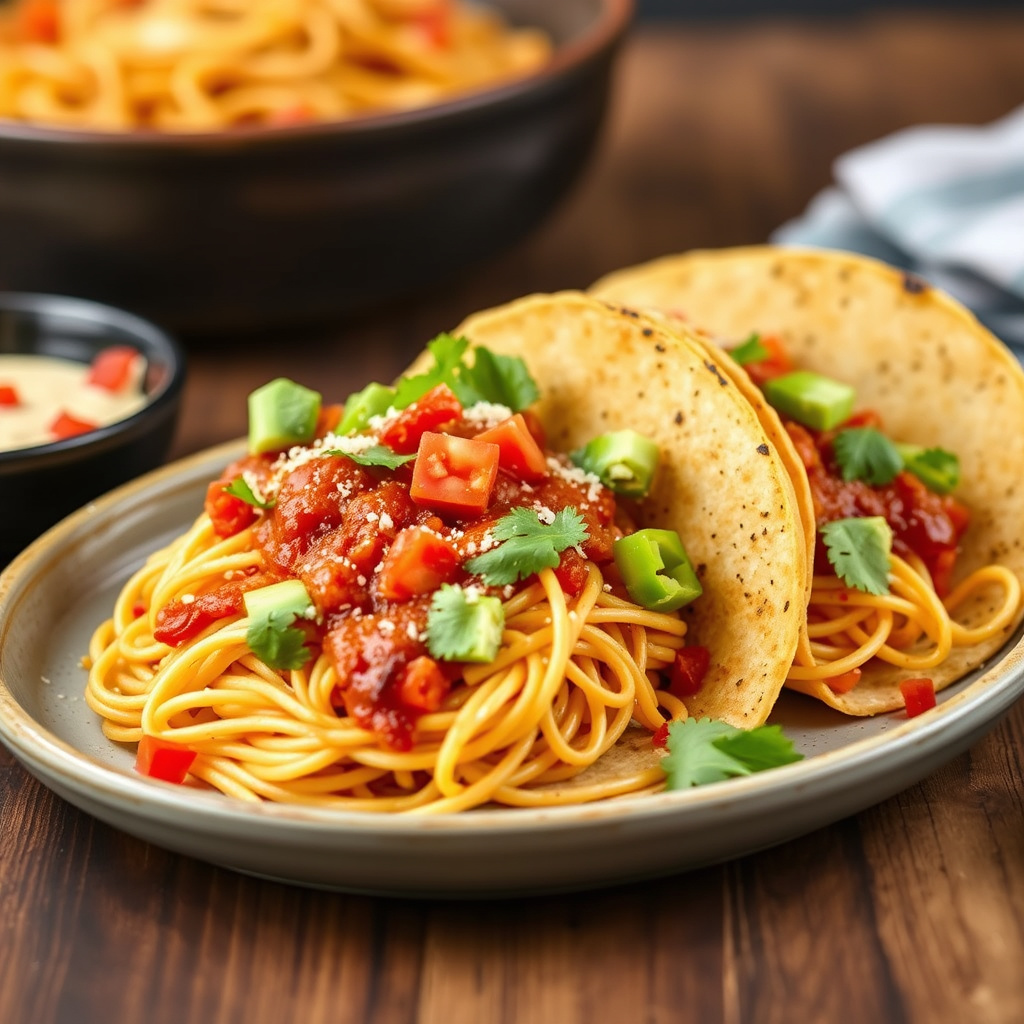 Spaghetti Tacos med plantebasert kjøttdeig