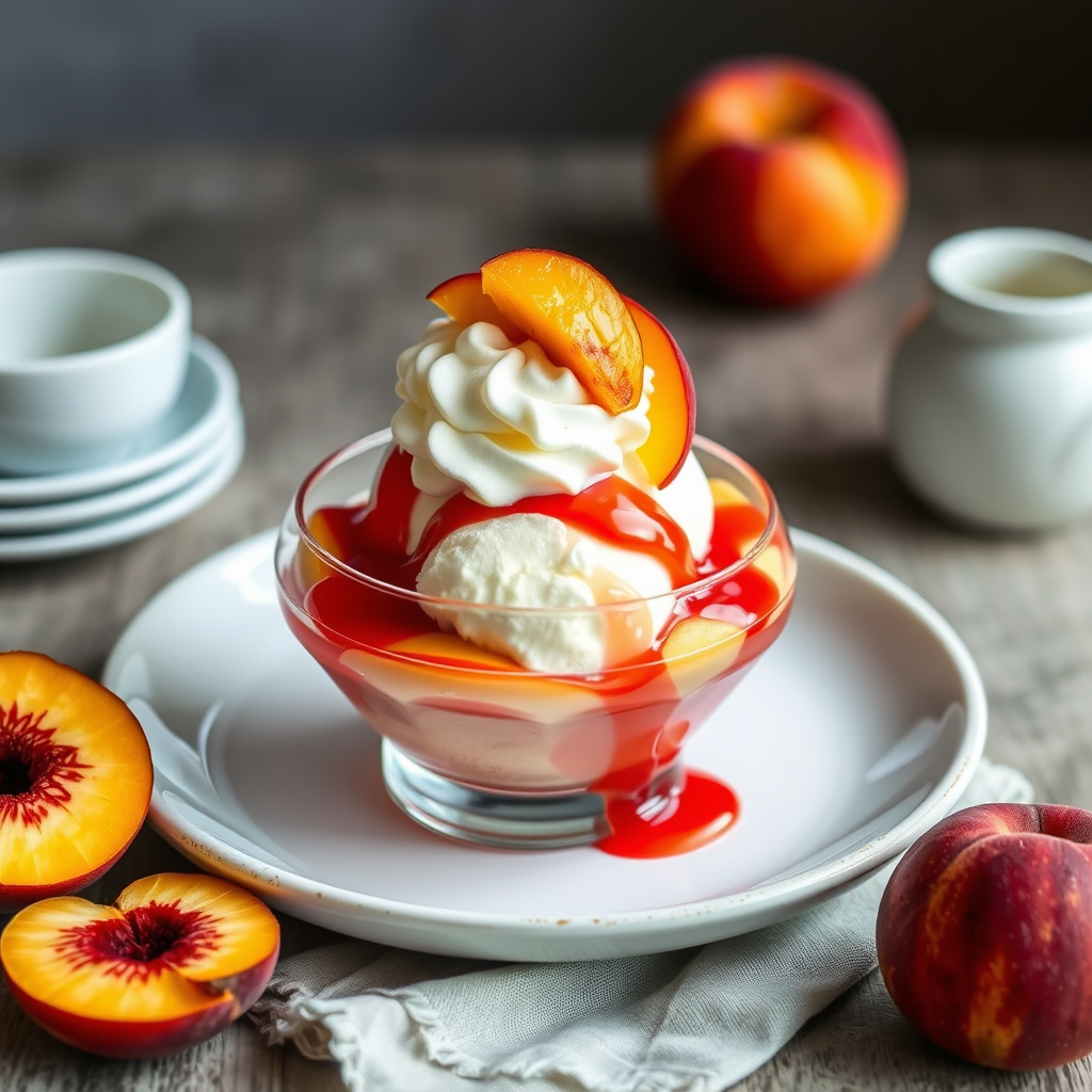 Fersken- og amarettosundae med stjerneanis