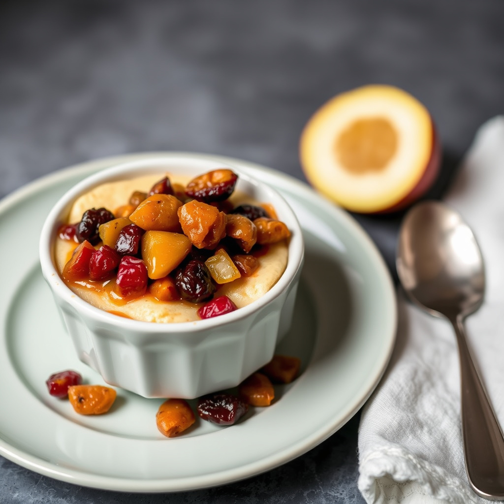 Indisk pudding med tørket fruktkompott