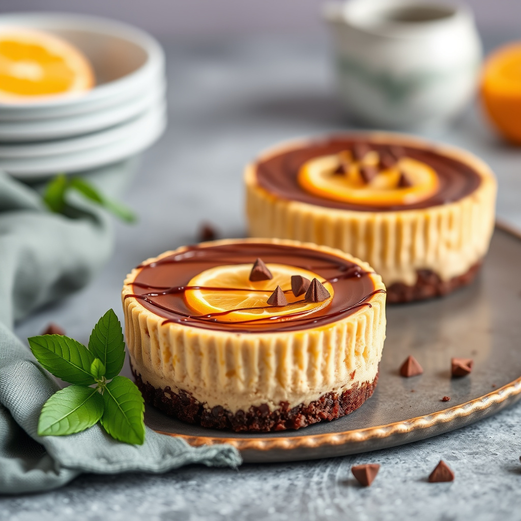 Individuelle oransje- og sjokoladekaker i ostekakeformat