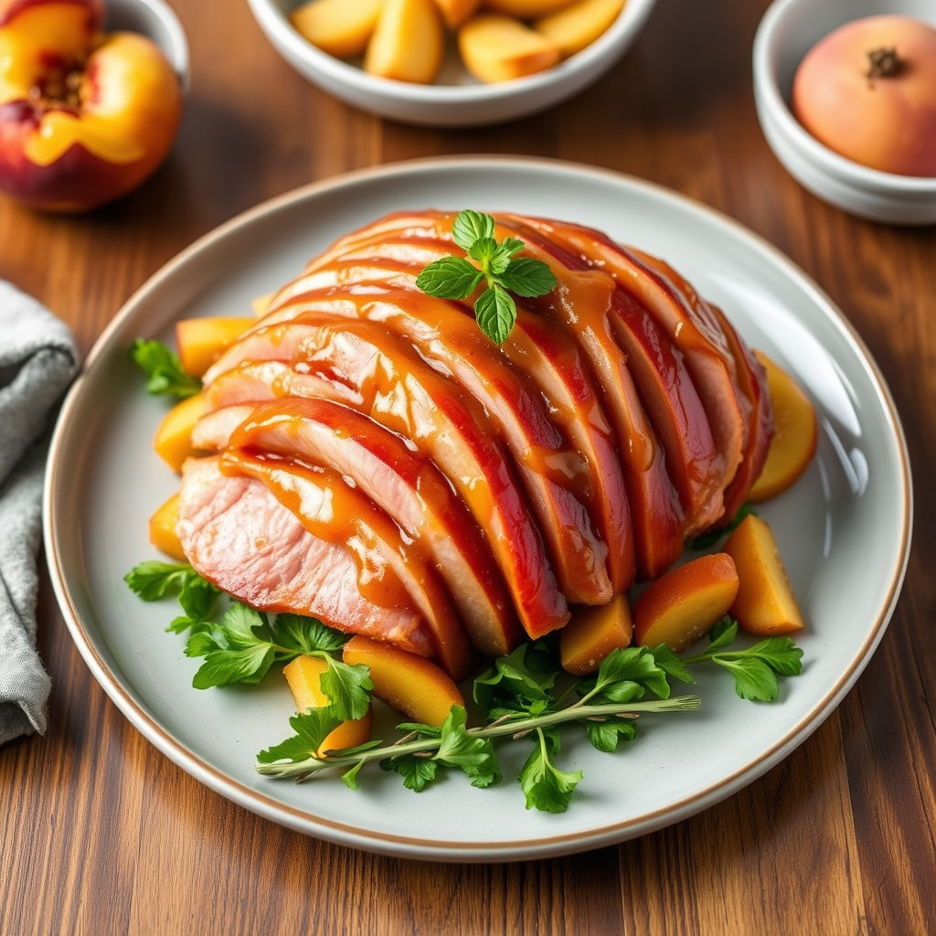 Ingefær- og ferskenglasert skinke