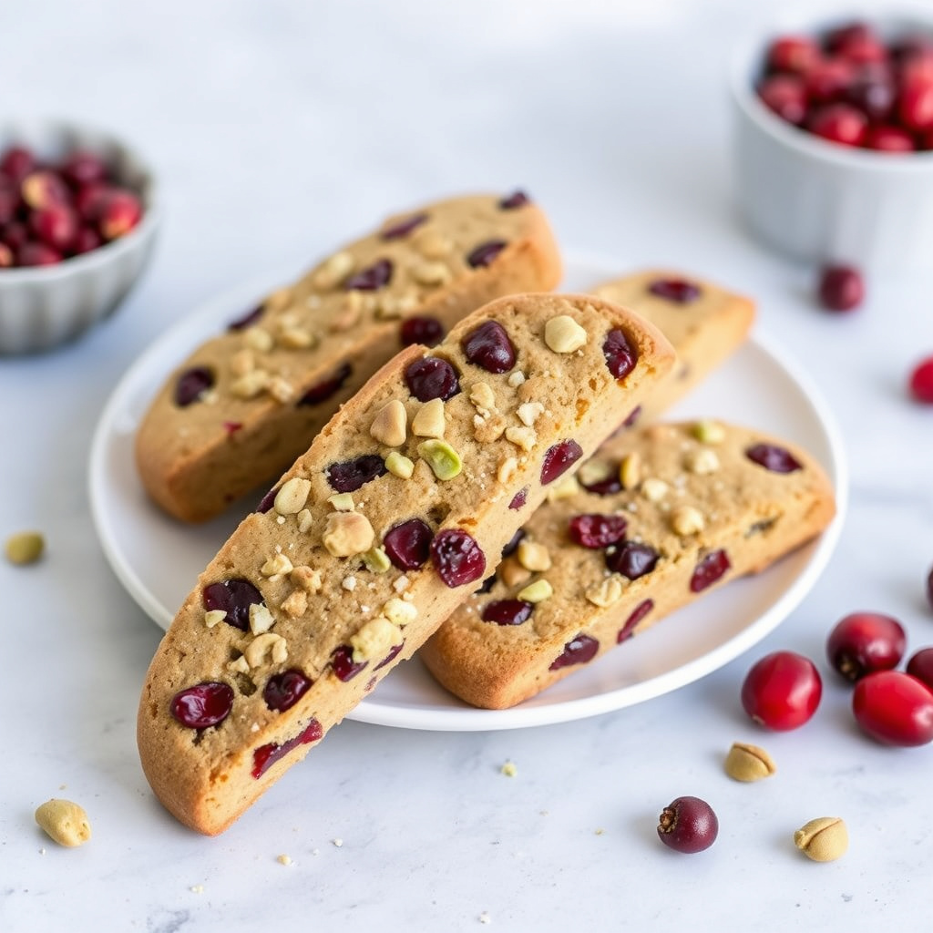 Ingefær- og tranebærbiscotti med pistasjnøtter