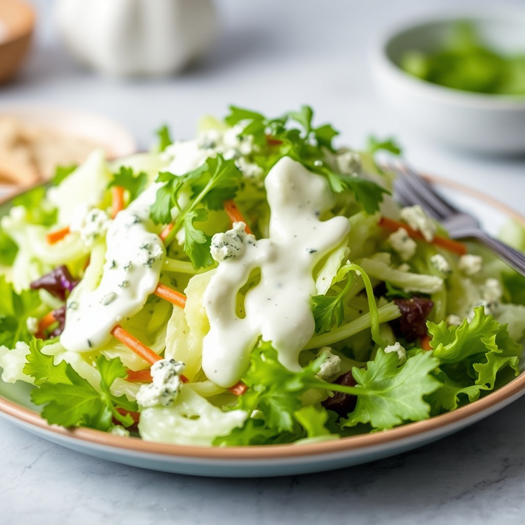 Isbergsalat og vannkress med blåmuggostdressing