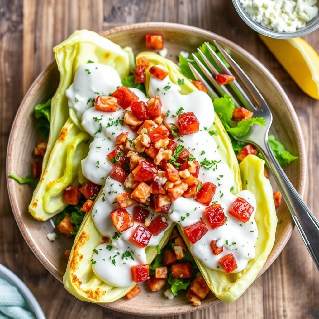 Isbergsalat med sprø pancetta og gorgonzoladressing