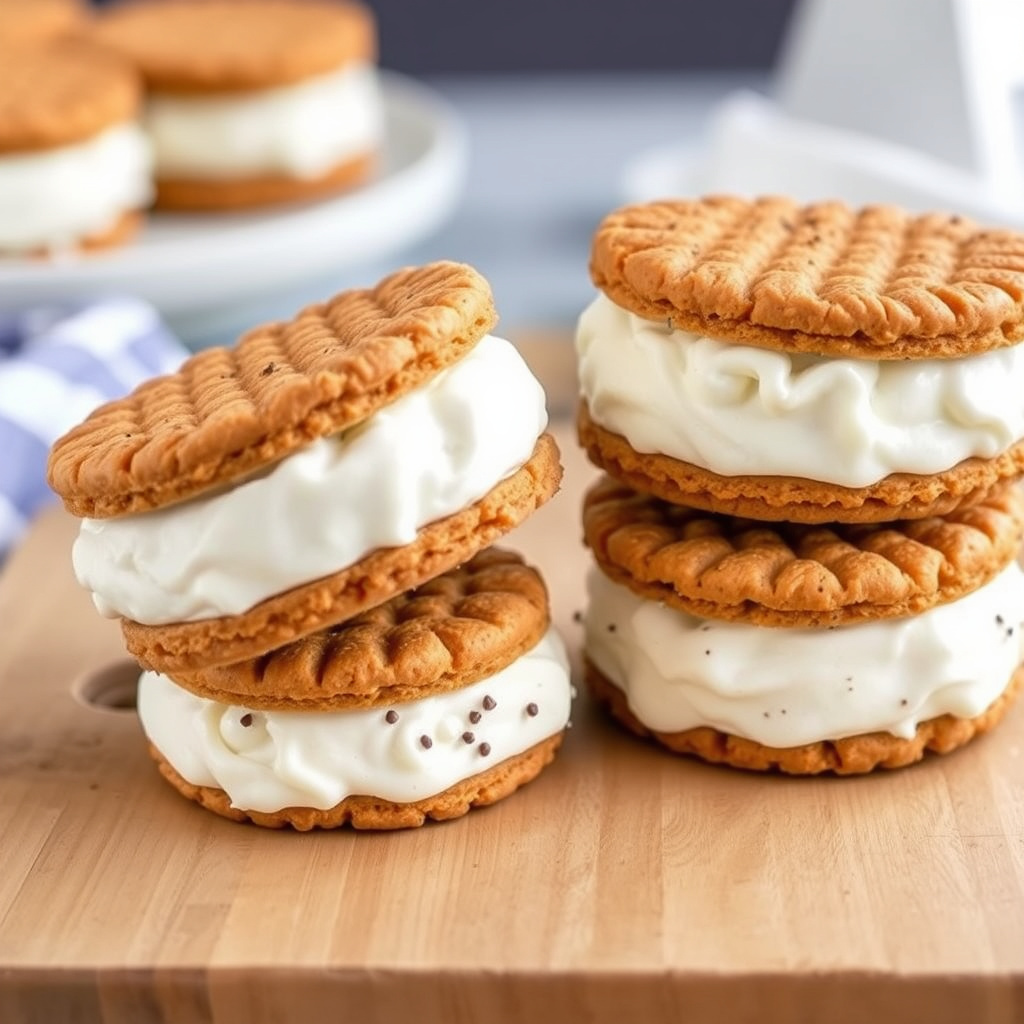 Iskremsmørbrød med skiver og bakte peanøttsmør-kjeks