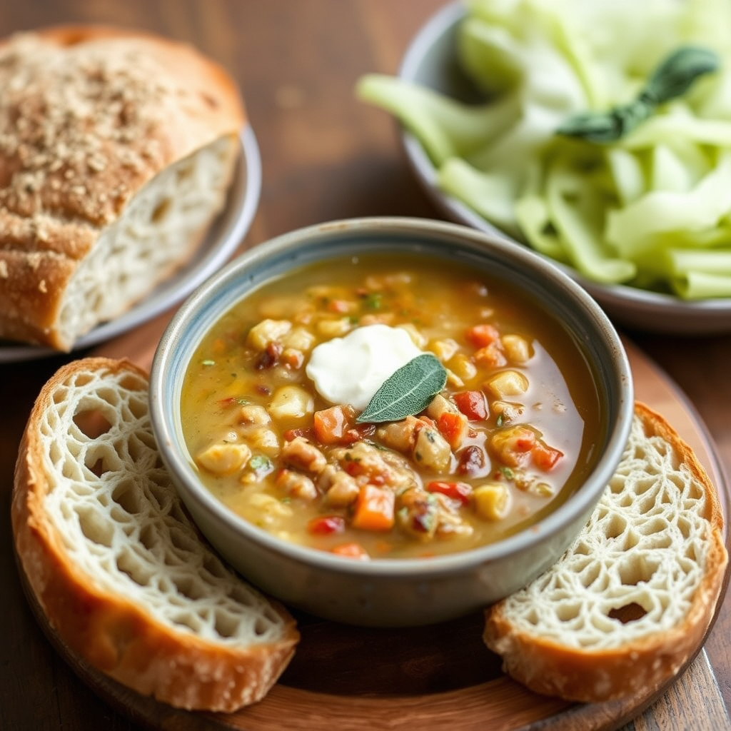 Italiensk brød og kålssuppe med salviesmør