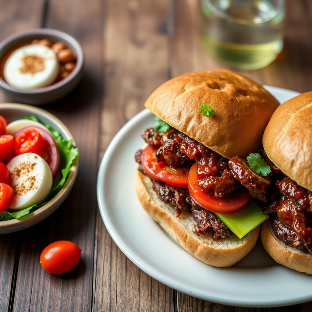 Italienske grillet oksekraftsandwicher med varm og søt Caprese-salat