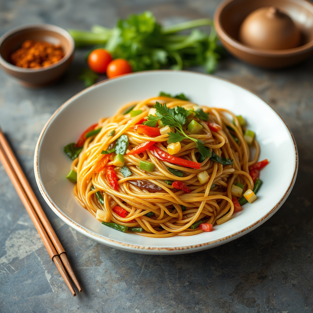 Jap Chae (stekte glassnudler med grønnsaker)