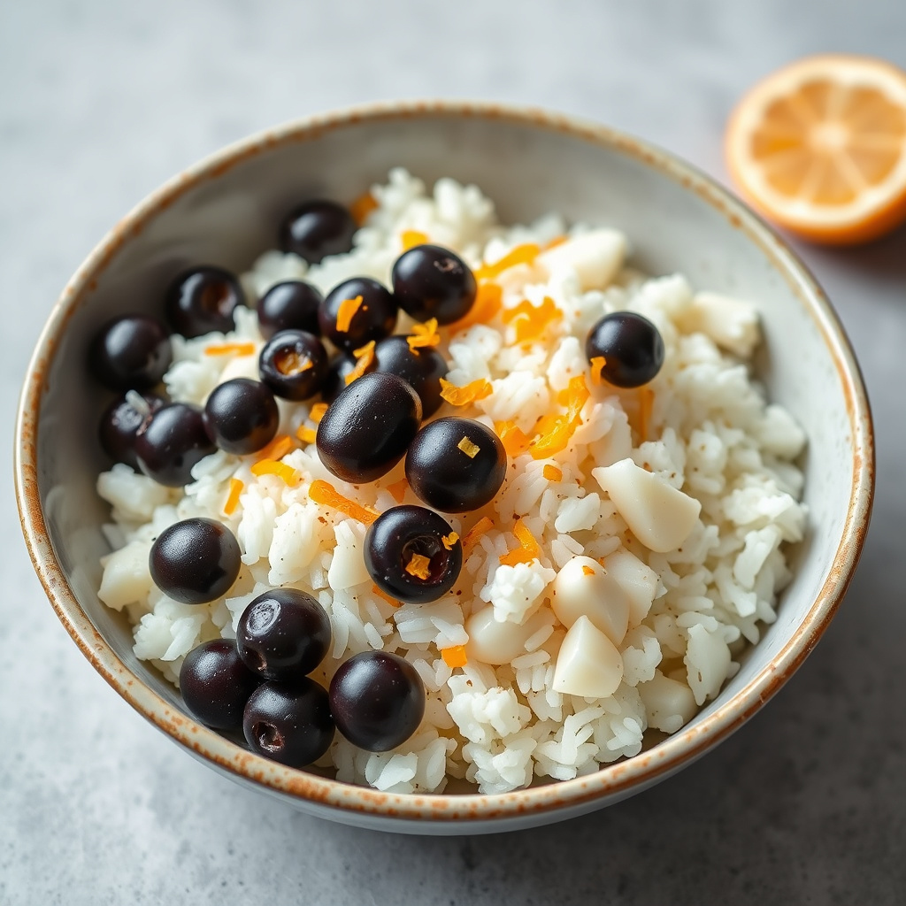 Japansk ris med oliven og appelsinskall