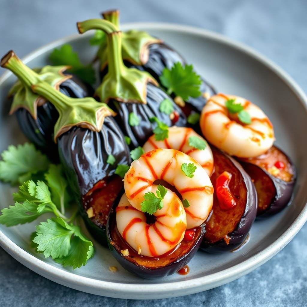 Japanske auberginer med Sriracha-reker