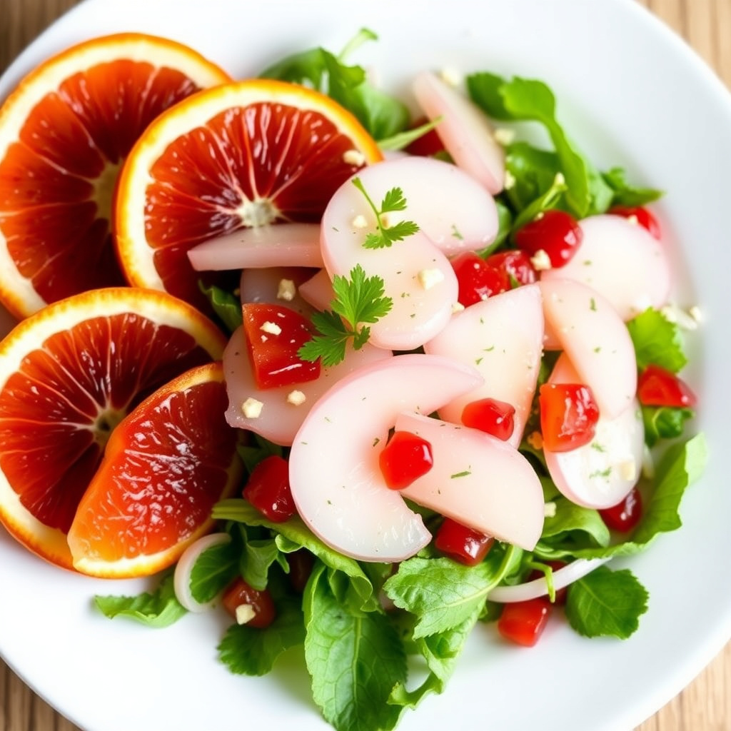 Jicama- og blodappelsinsalat