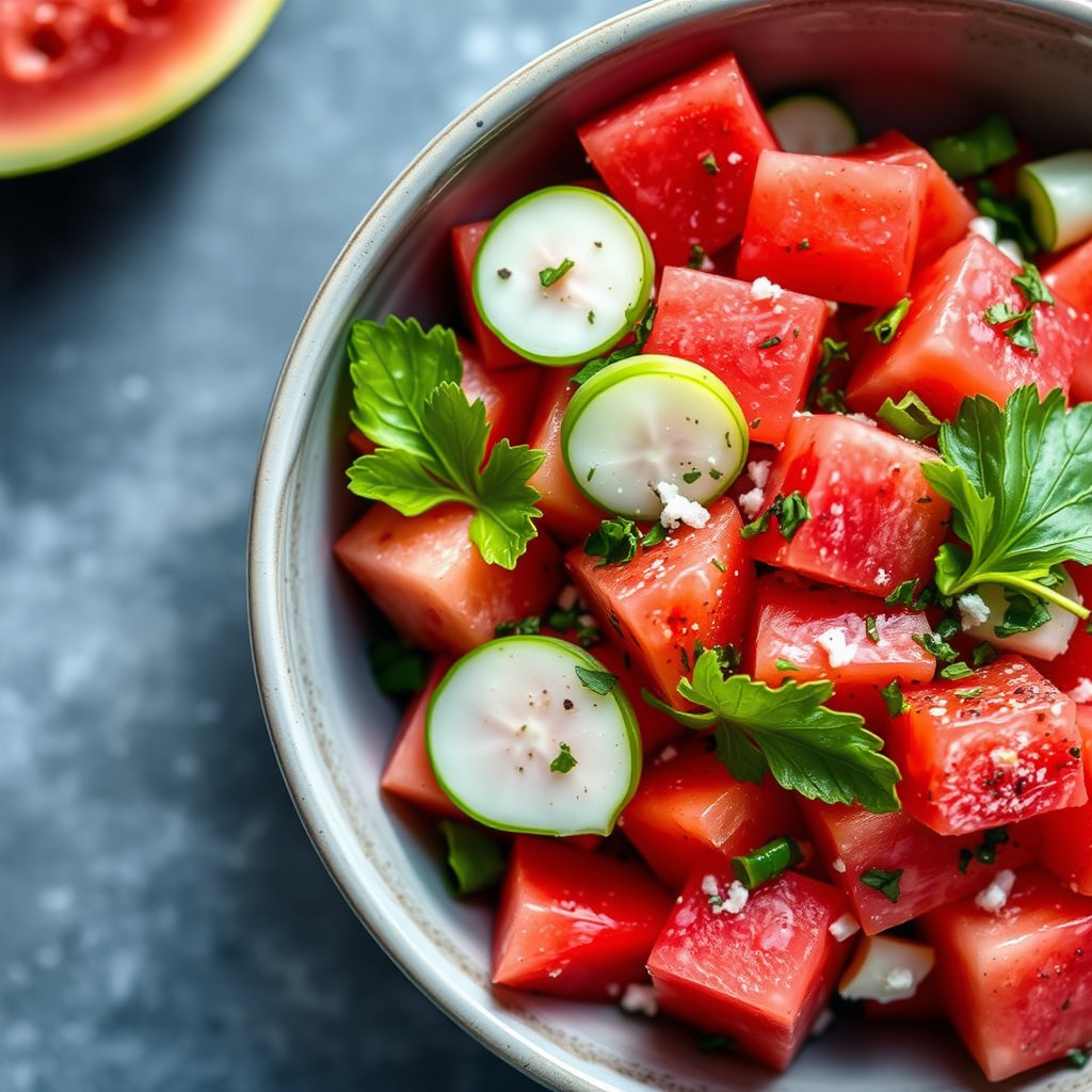 Jicama- og vannmelonsalat med sitrusvinaigrette