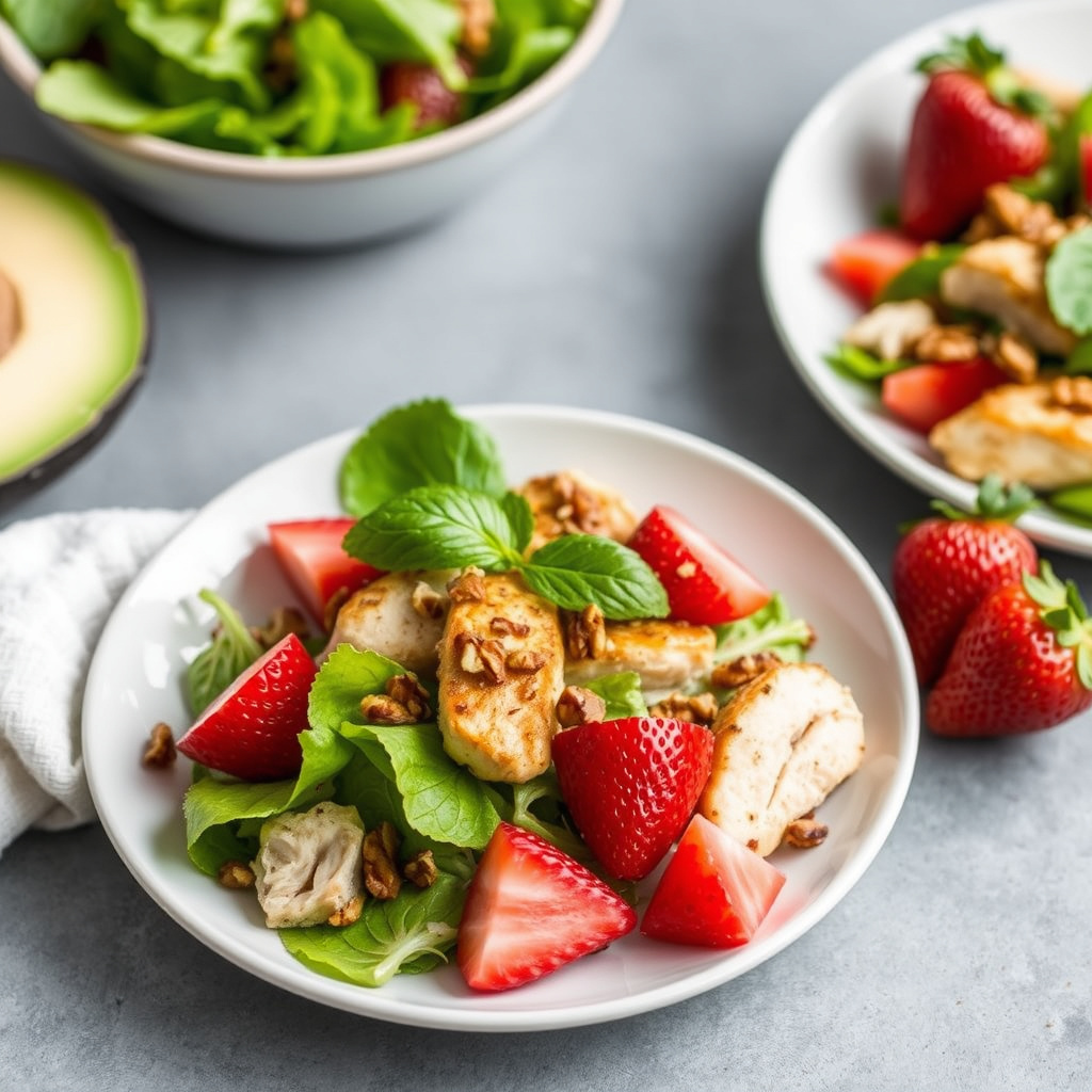 Jordbær- og ristet pekannøtt kyllingsalat