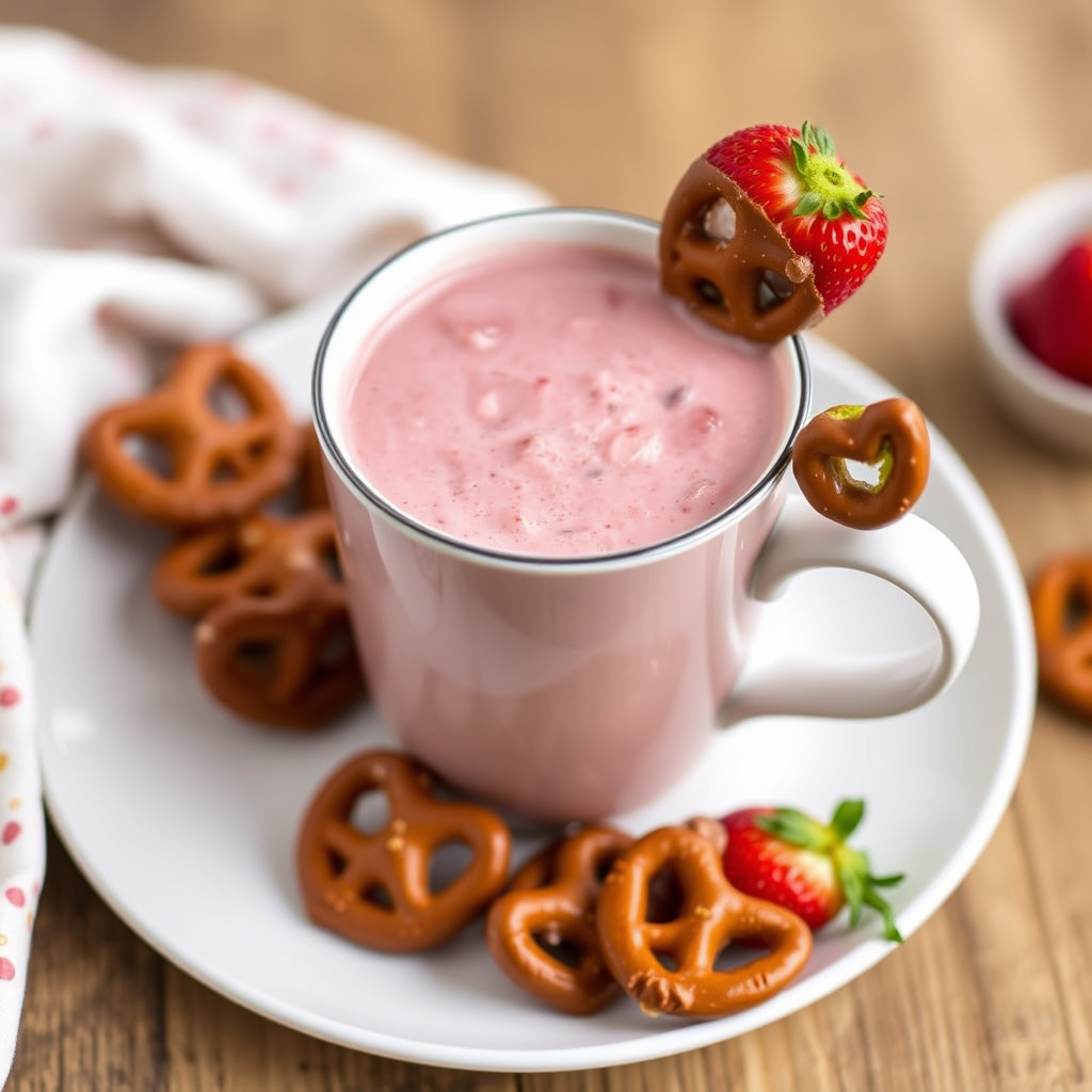 Jordbær varm sjokolade med sjokoladepretzel-dipper