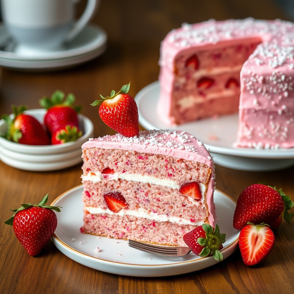Jordbærglitrende kake
