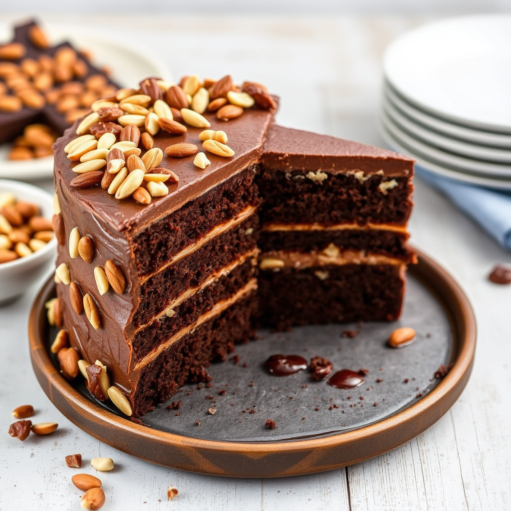 Jubileumskake med sjokolade- og kulturmelkslag, toffee og ristet mandel