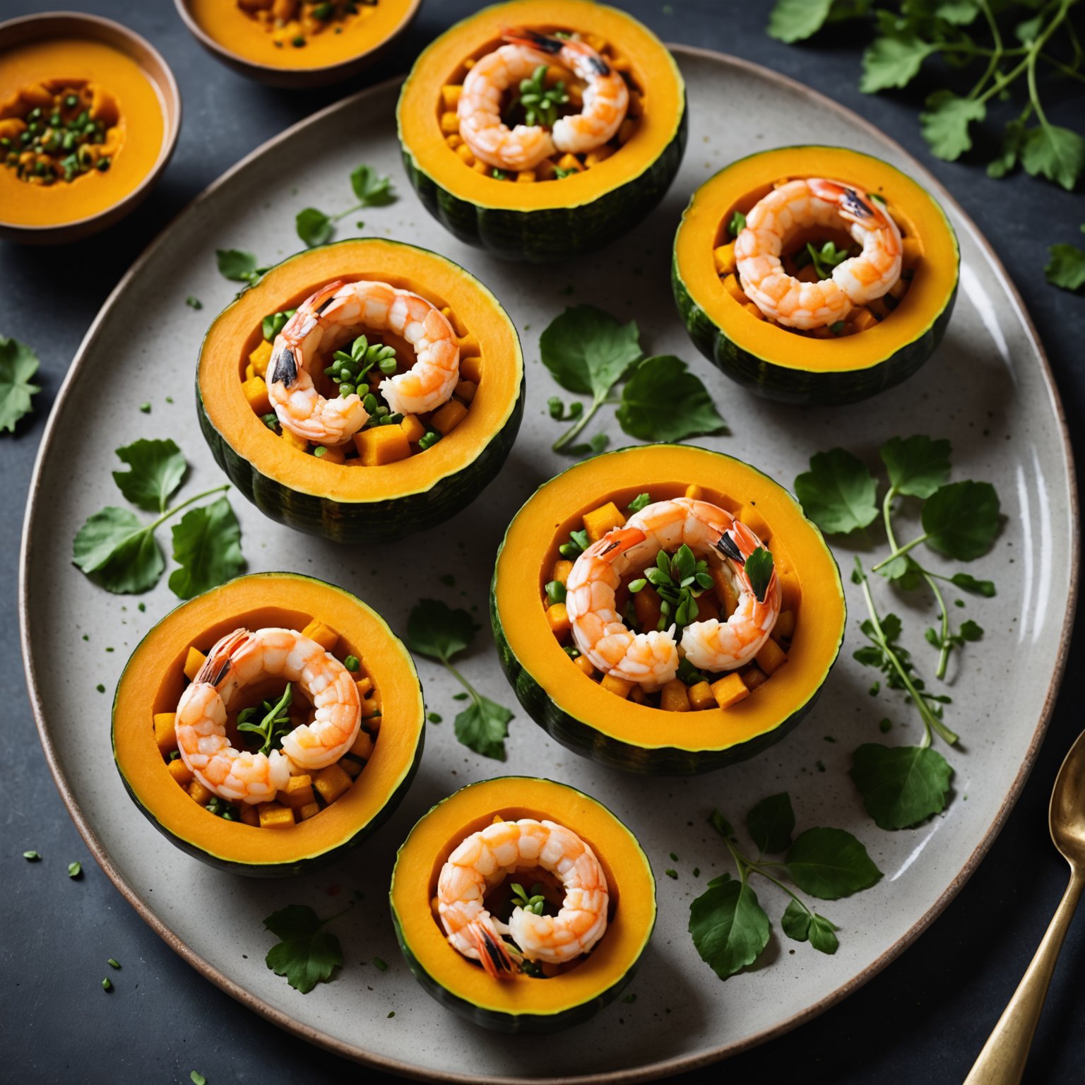 Kabocha fylt med reker og kremost