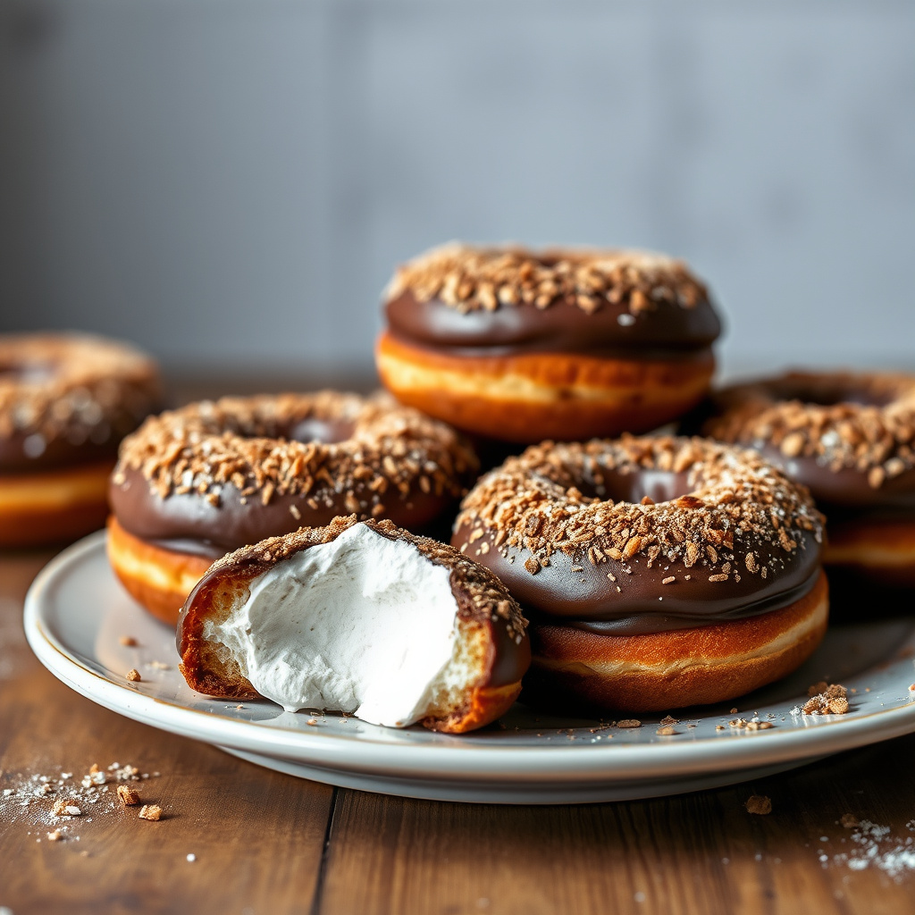 Kakao sjokolade doughnuts med dypfryst marshmallow