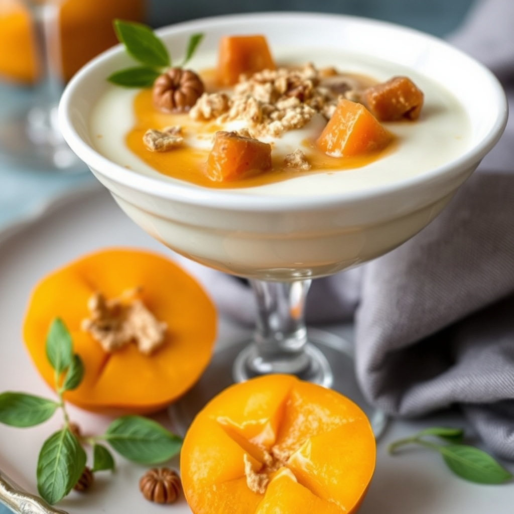 Kremet persimmonpudding med pisket krem