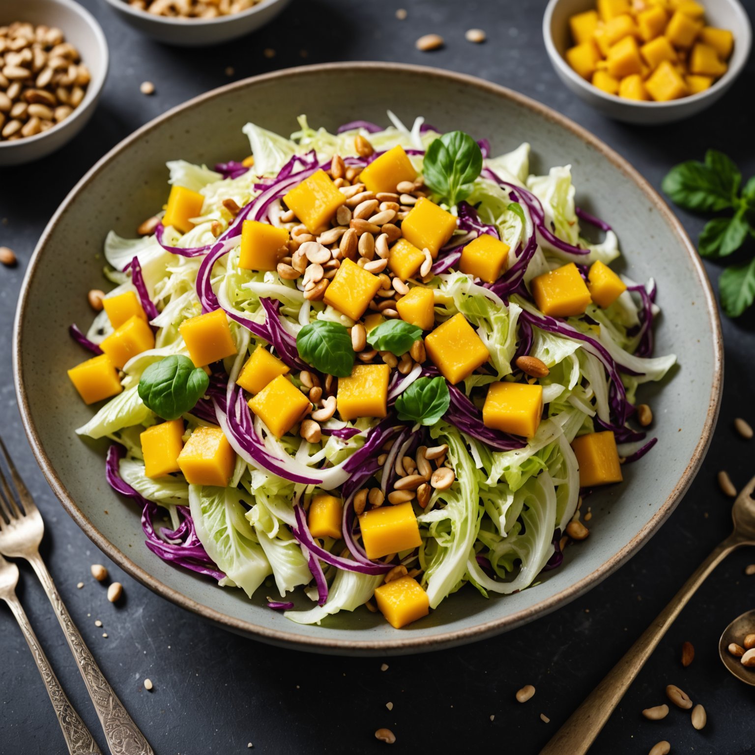 Kål- og mangosalat med peanøtter