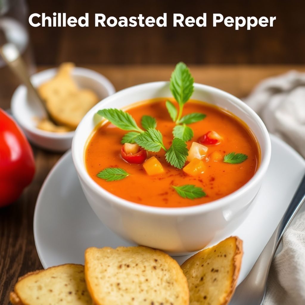 Kald, ovnsbakt rød pepper-suppe