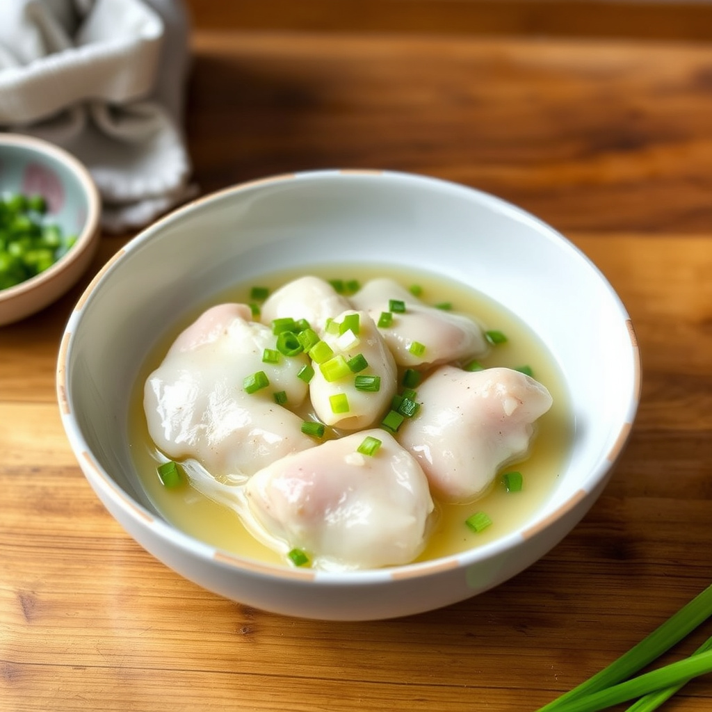Kald, poached kylling med ingefær- og vårløkolje