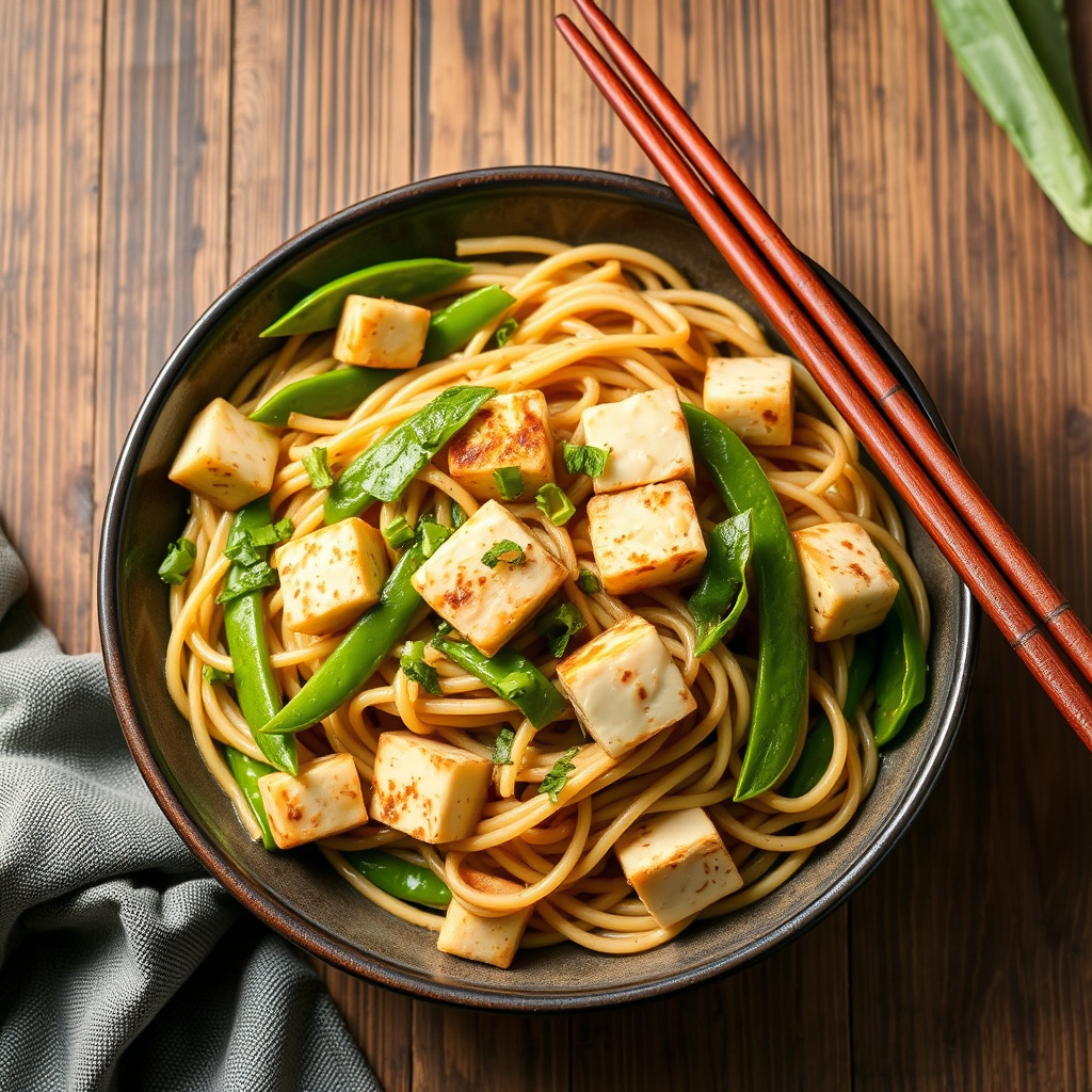 Kald soba med tofu og sukkererter