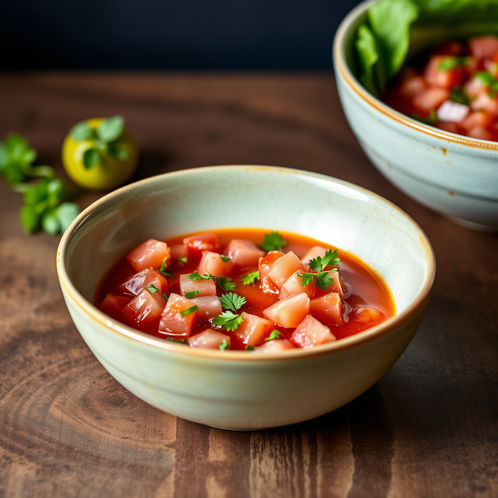 Kald tomatsuppe med Early Girl-tomater og Ahi-tunfisk tartar