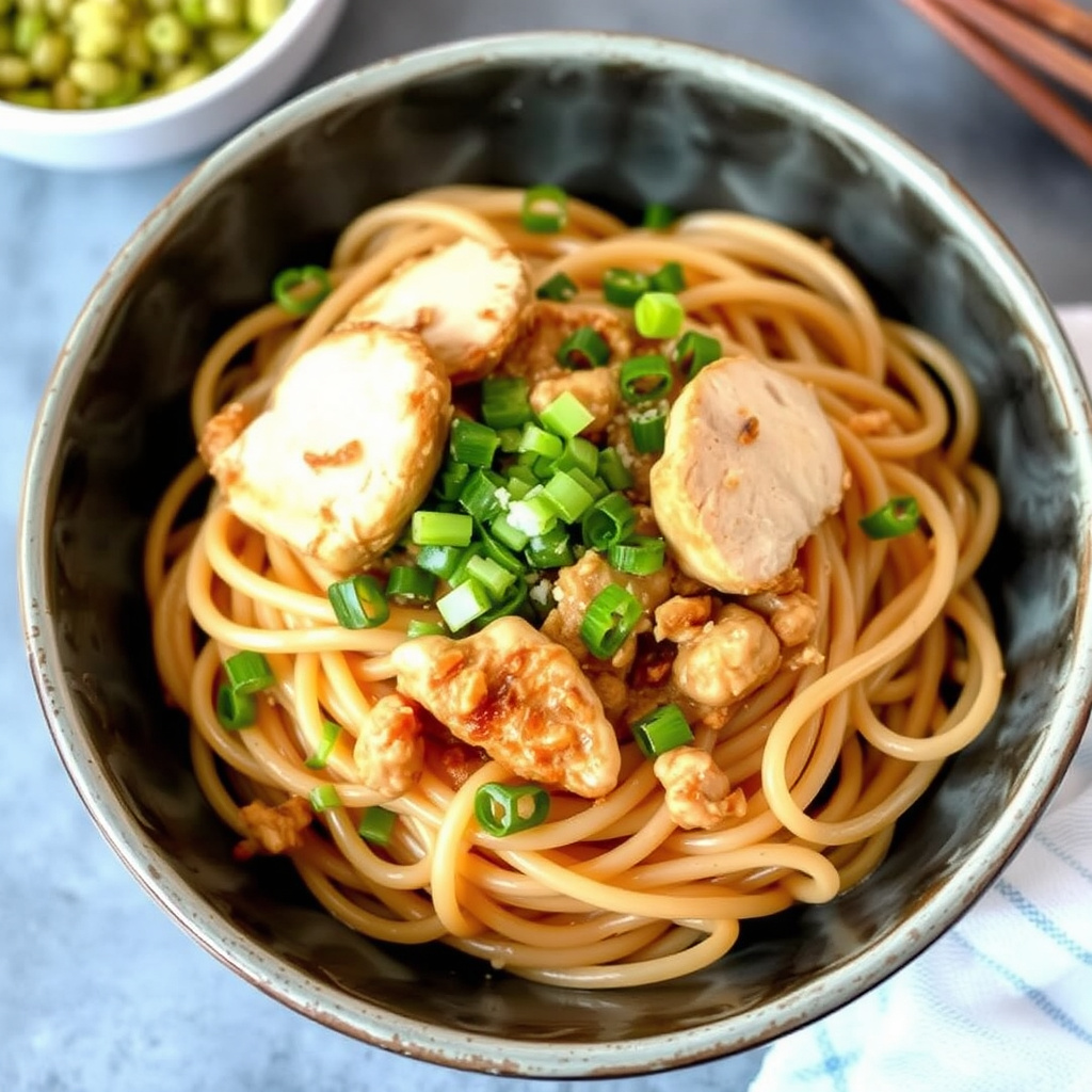 Kalde peanøtt-sobanudler med kylling og edamame