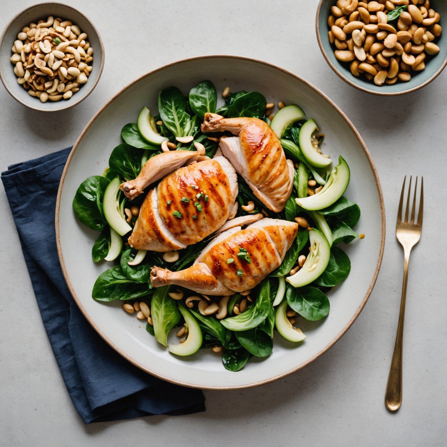 Kaldrøkt kylling med bok choy og cashewnøtter