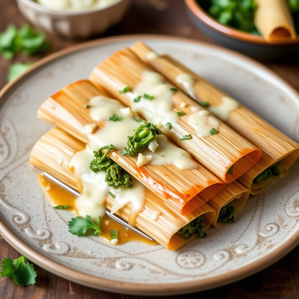 Kale- og ostetamales