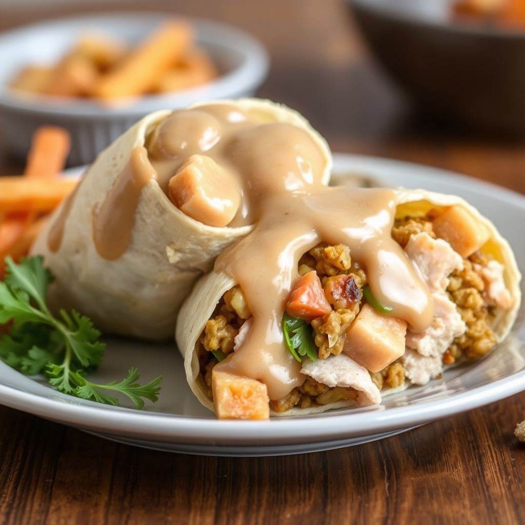 Kalkun, saus og stuffing-wrap