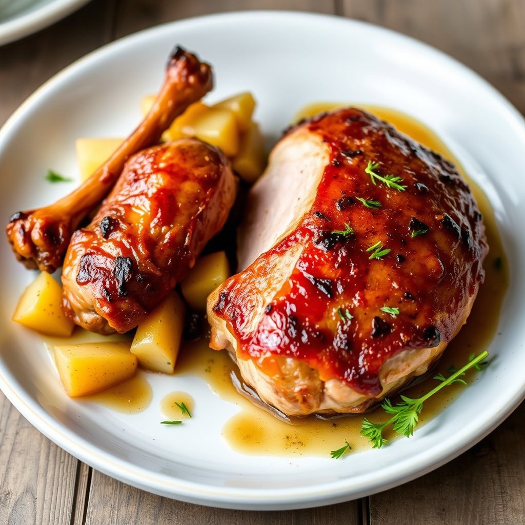 Kalkunlår og vinge-konfit med ovnsstekt bryst
