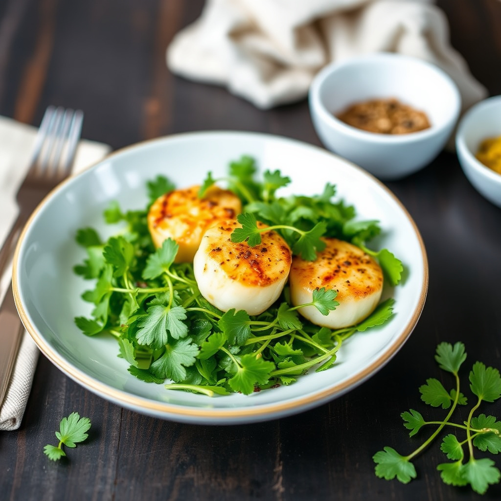 Kamskjell med vannkresse-salat