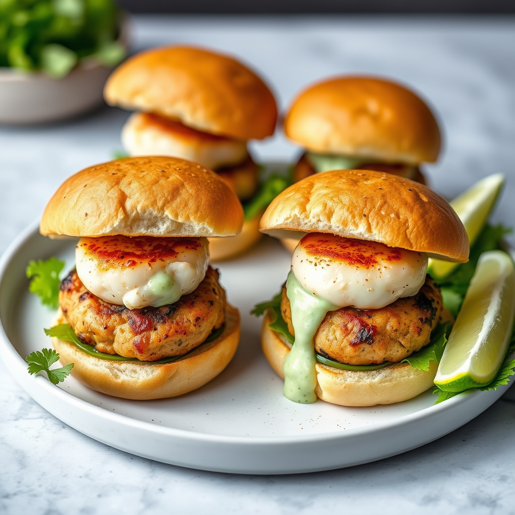 Kamskjellburger-sliders med koriander-lime majones