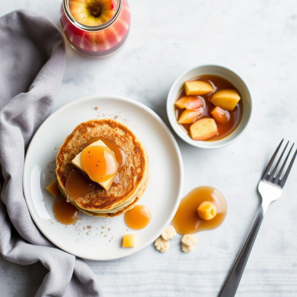 Kanelhavregrøtpannekaker med honning- og eplekompott