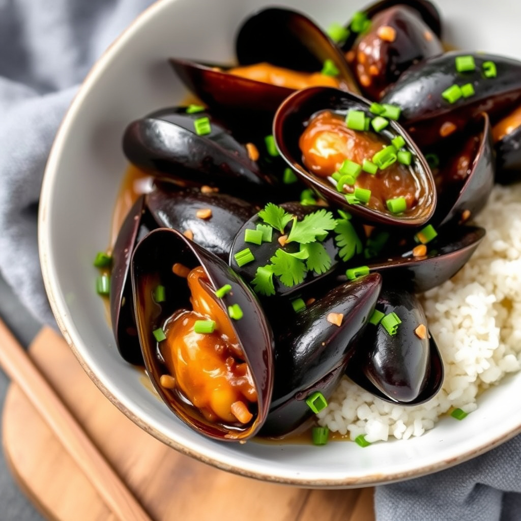 Kantoneske blåskjell med svartbønne- og ingefærsaus