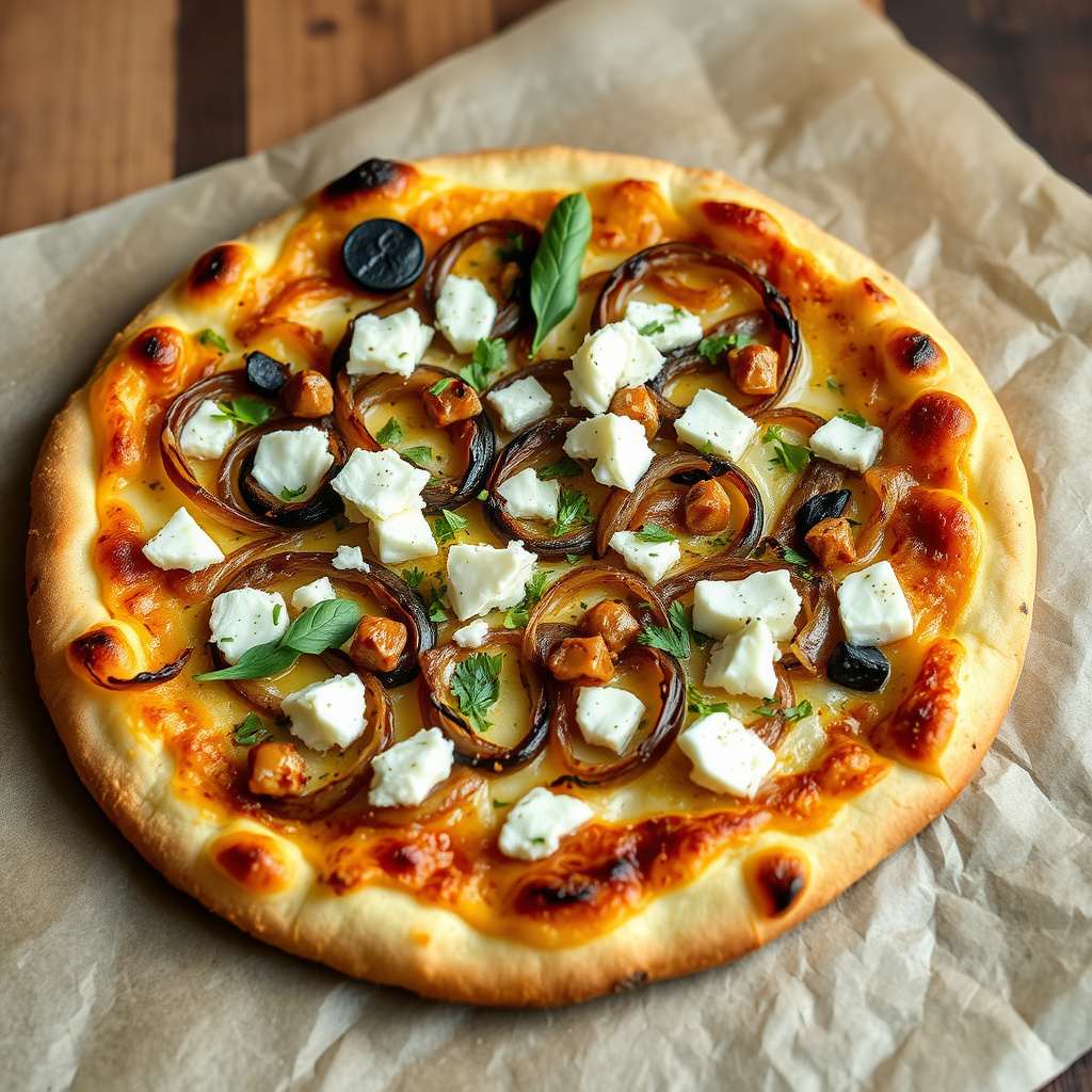 Karamellisert løk og Gorgonzola-pizza
