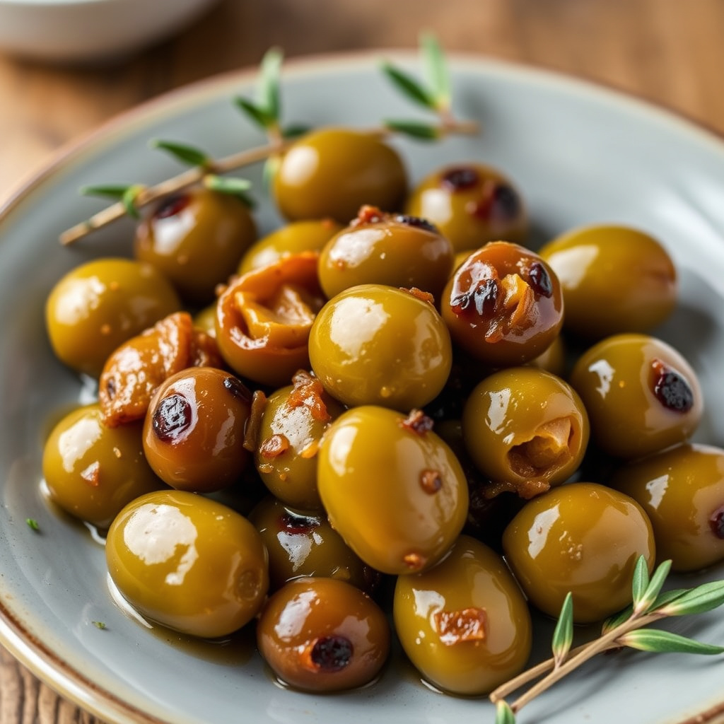Karamelliserte grønne oliven