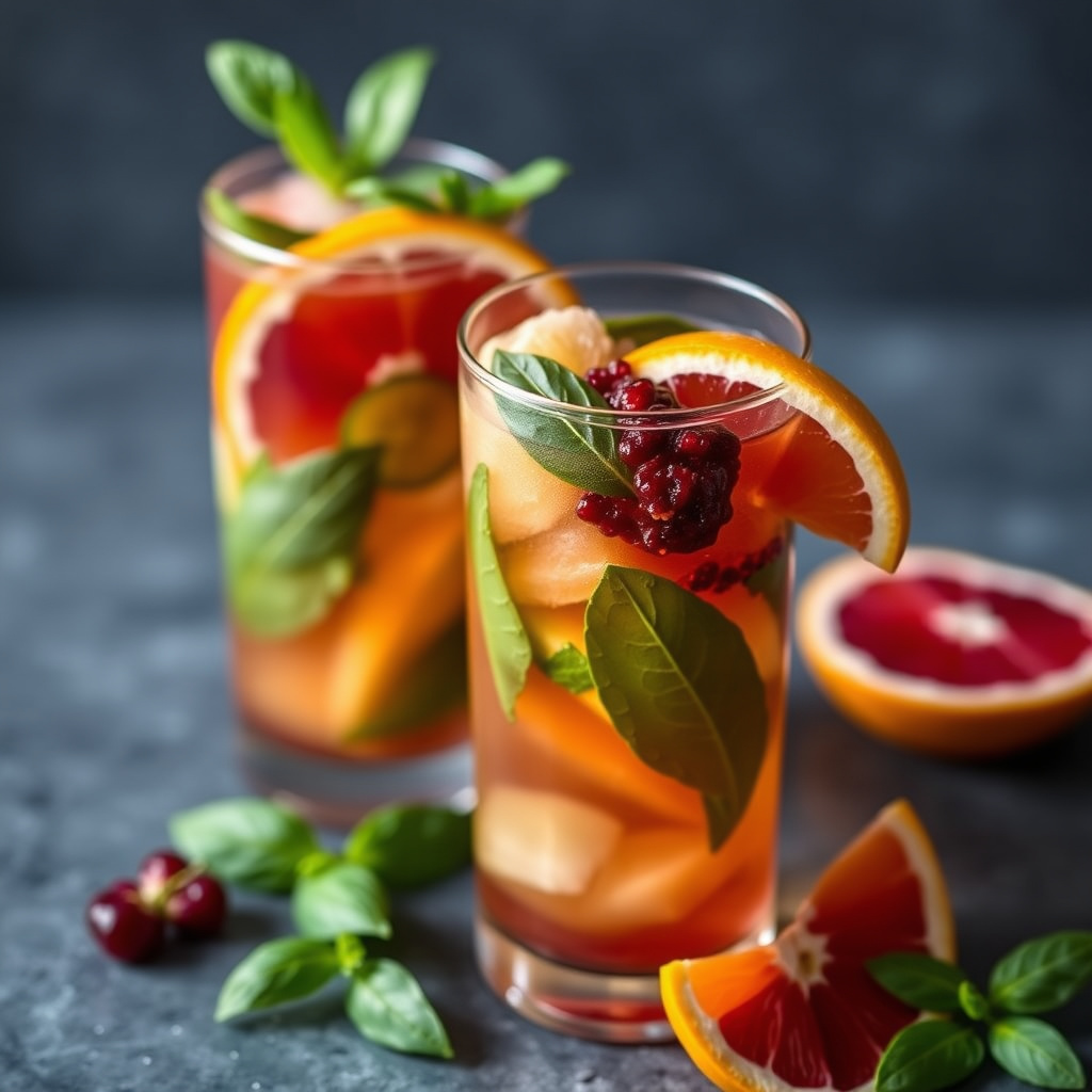 Kardemomme-blood orange mojitos med søt basilikakaviar