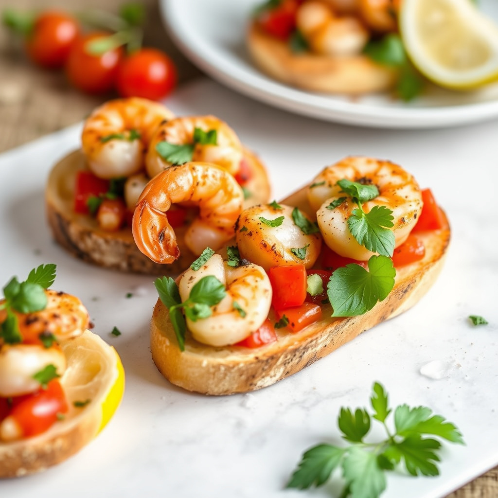 Karibisk bruschetta med reker og kamskjell