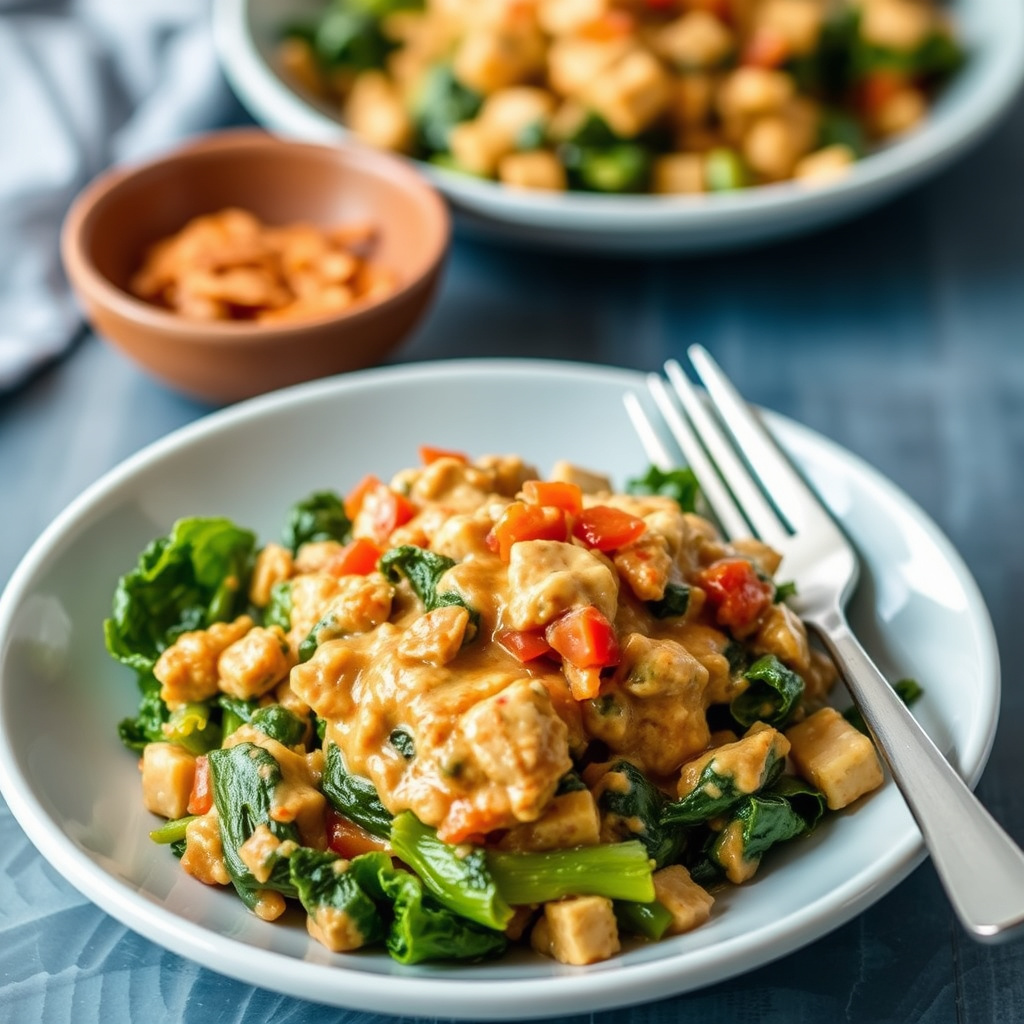 Kremet collard greens med kimchi og bacon