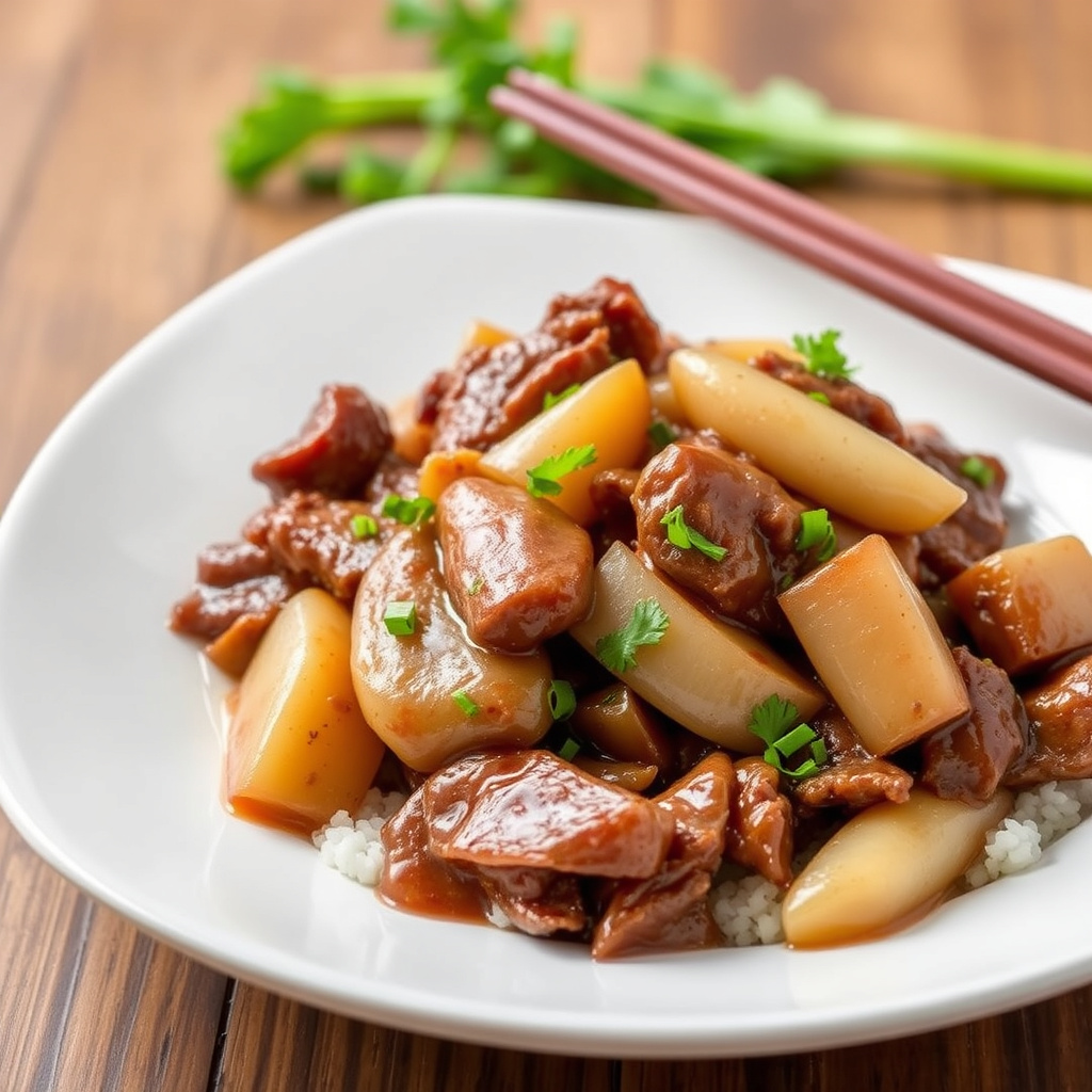 Kinesisk-inspirert langsomstekt oksekjøtt med neper