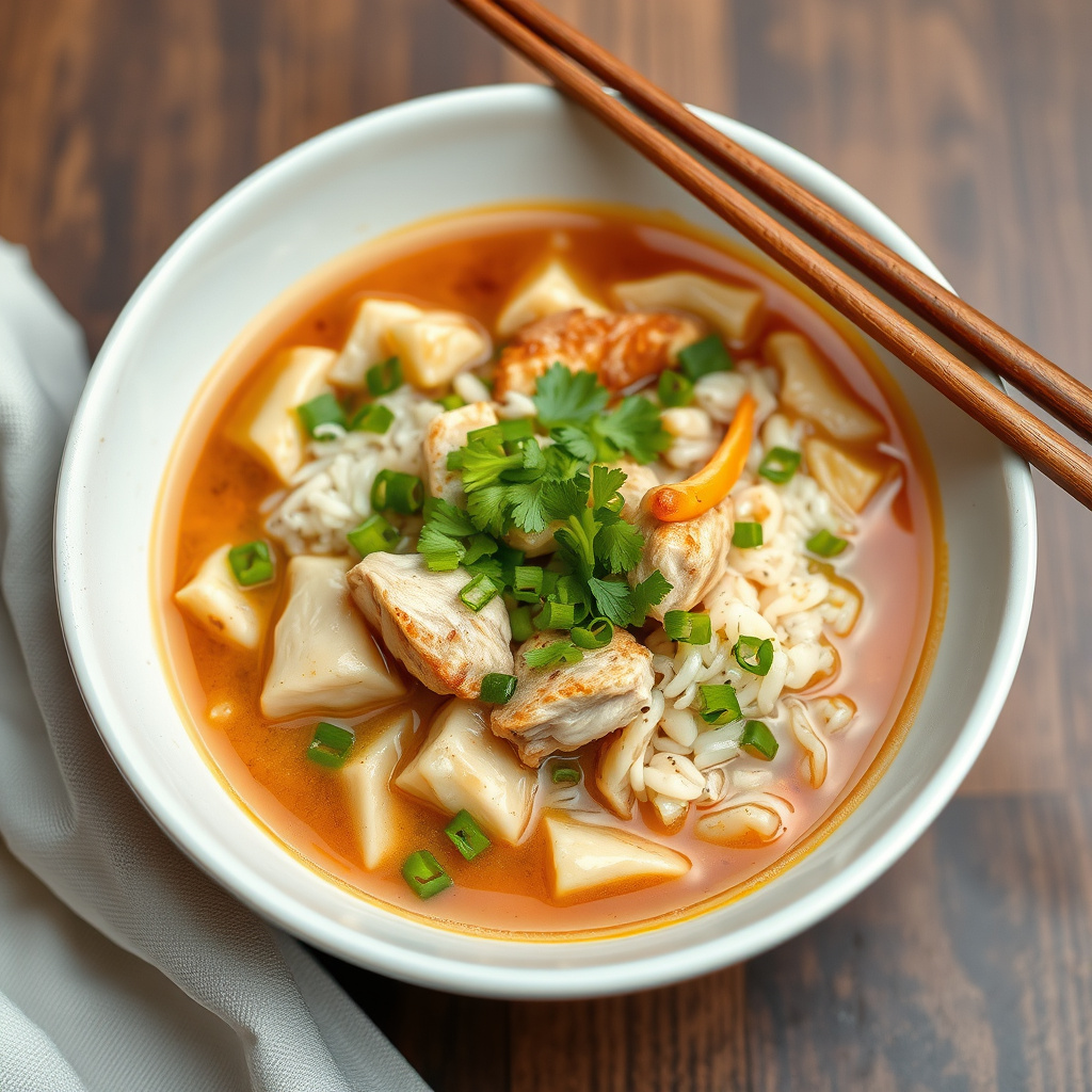 Kinesisk ris- og kyllingsuppe med ingefær