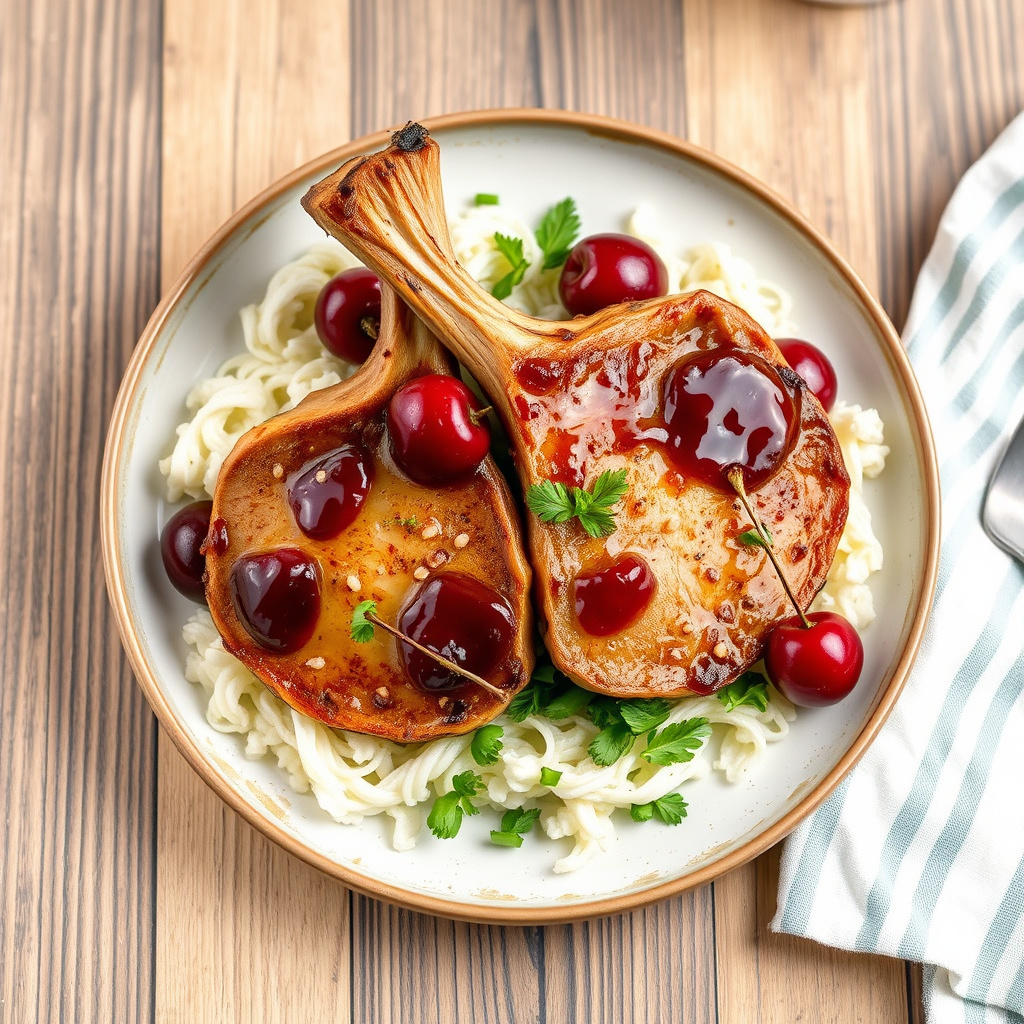 Kirsebærgrillede svinekoteletter