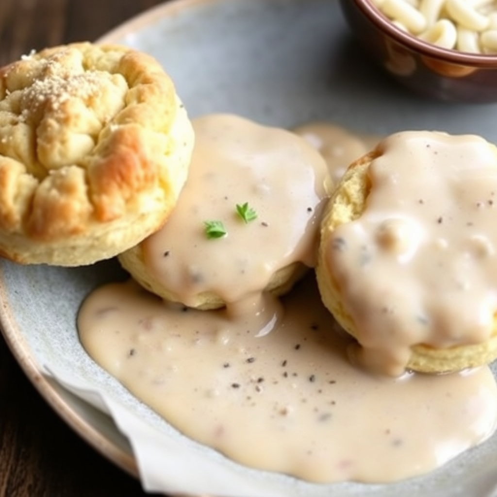 Appelsin- og ingefærkjeks med pølsegryte og soyaglasert bacon