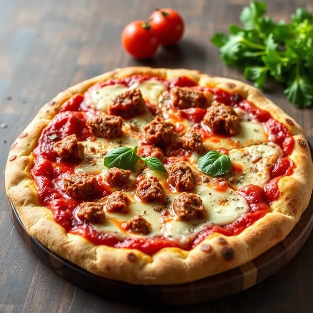 Kjøttpizza med rød saus