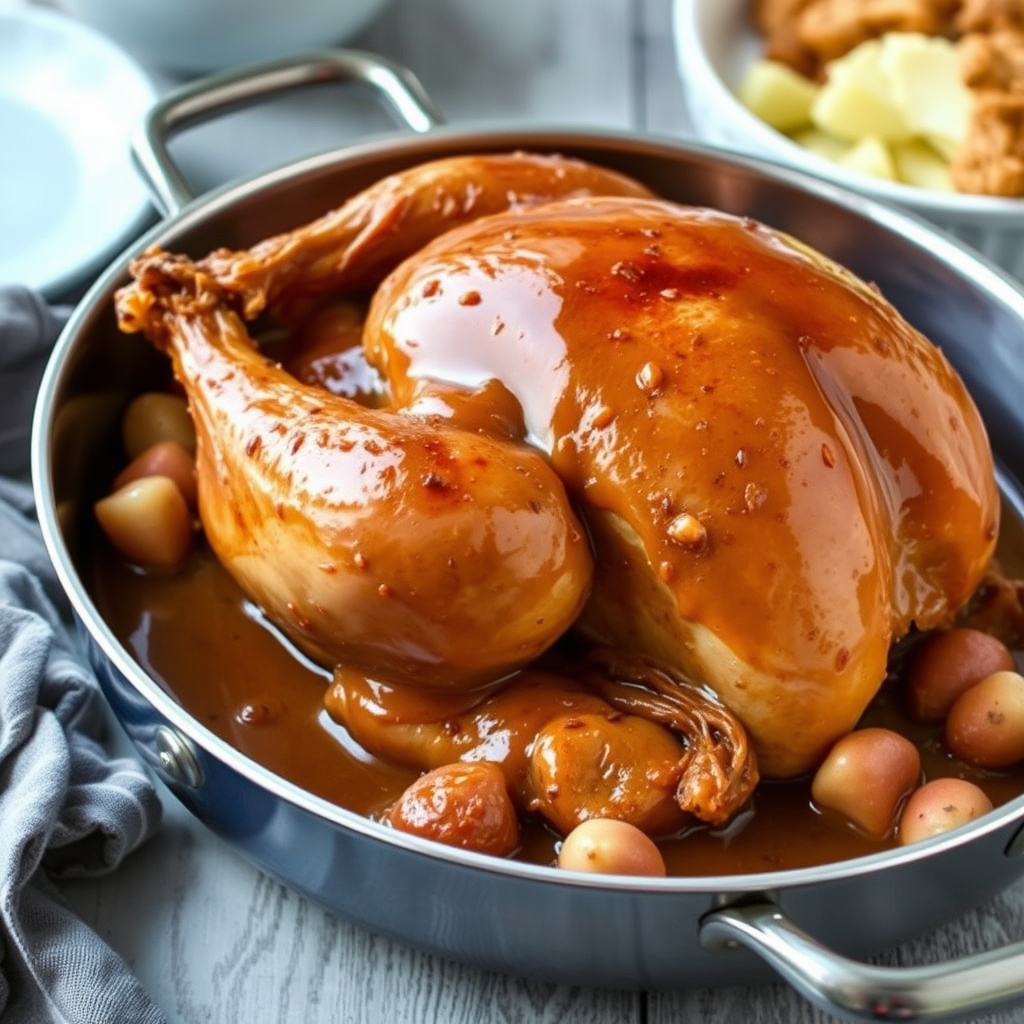Klassisk stekt kalkun med saus fra stekepannen