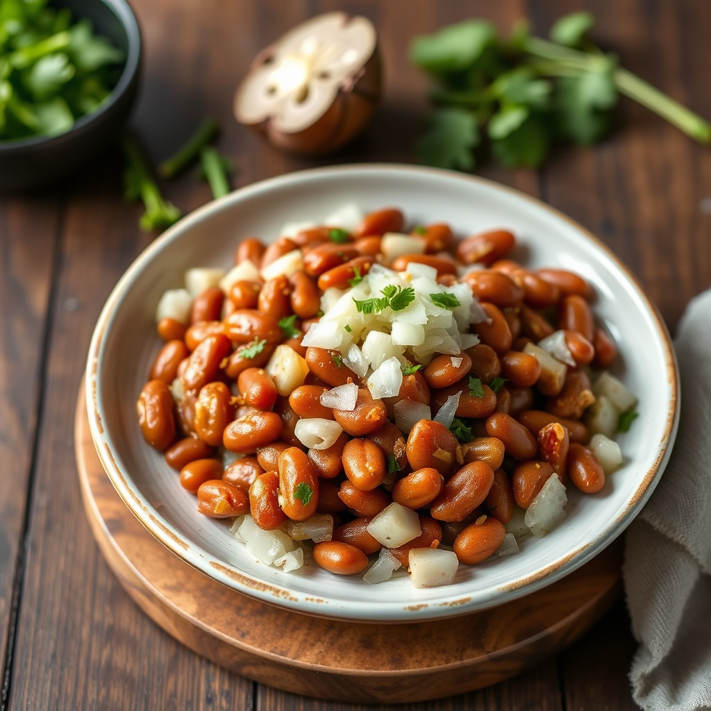 Klassiske mexicanske stekte bønner med løk og hvitløk