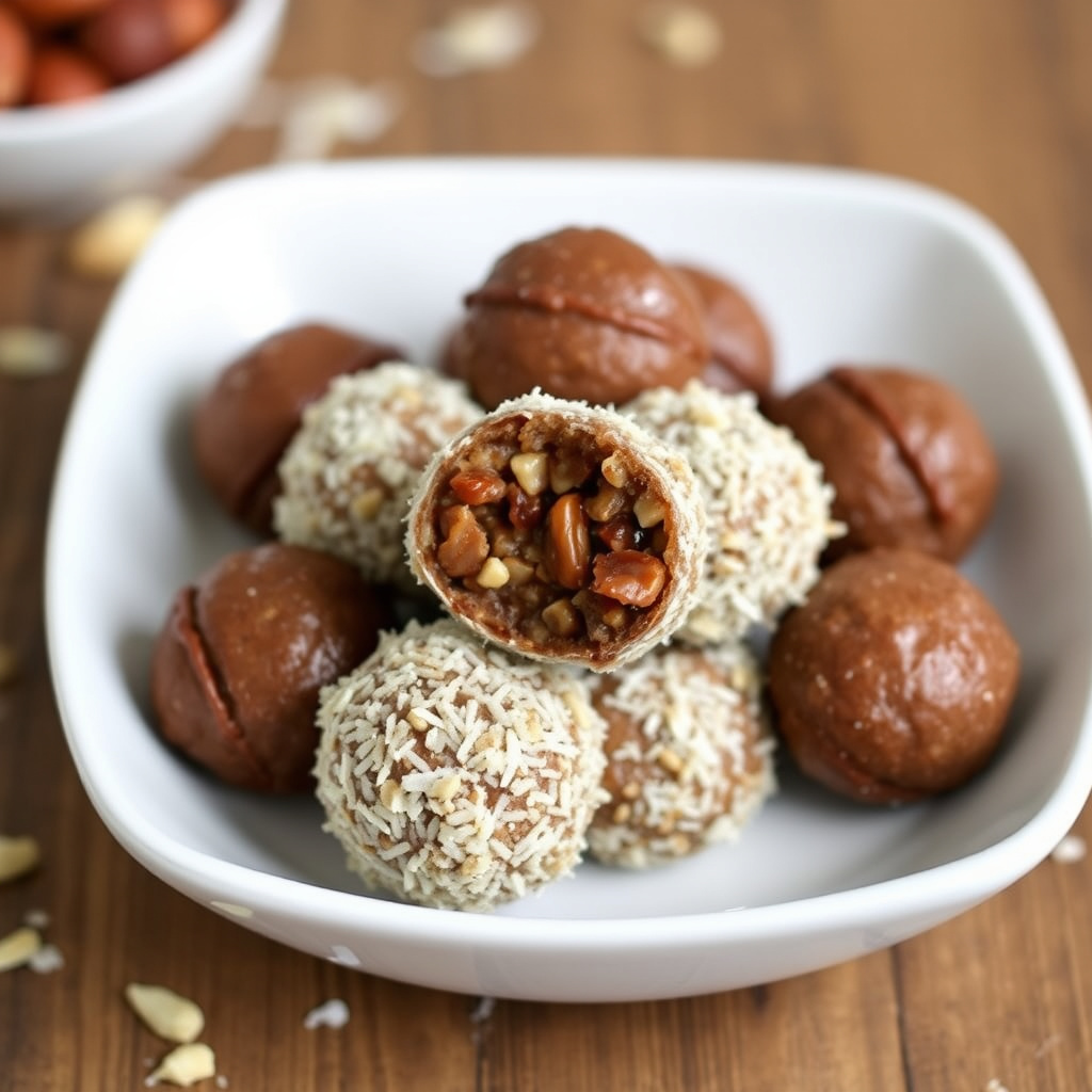Kokos- og dadelboller med nøtter